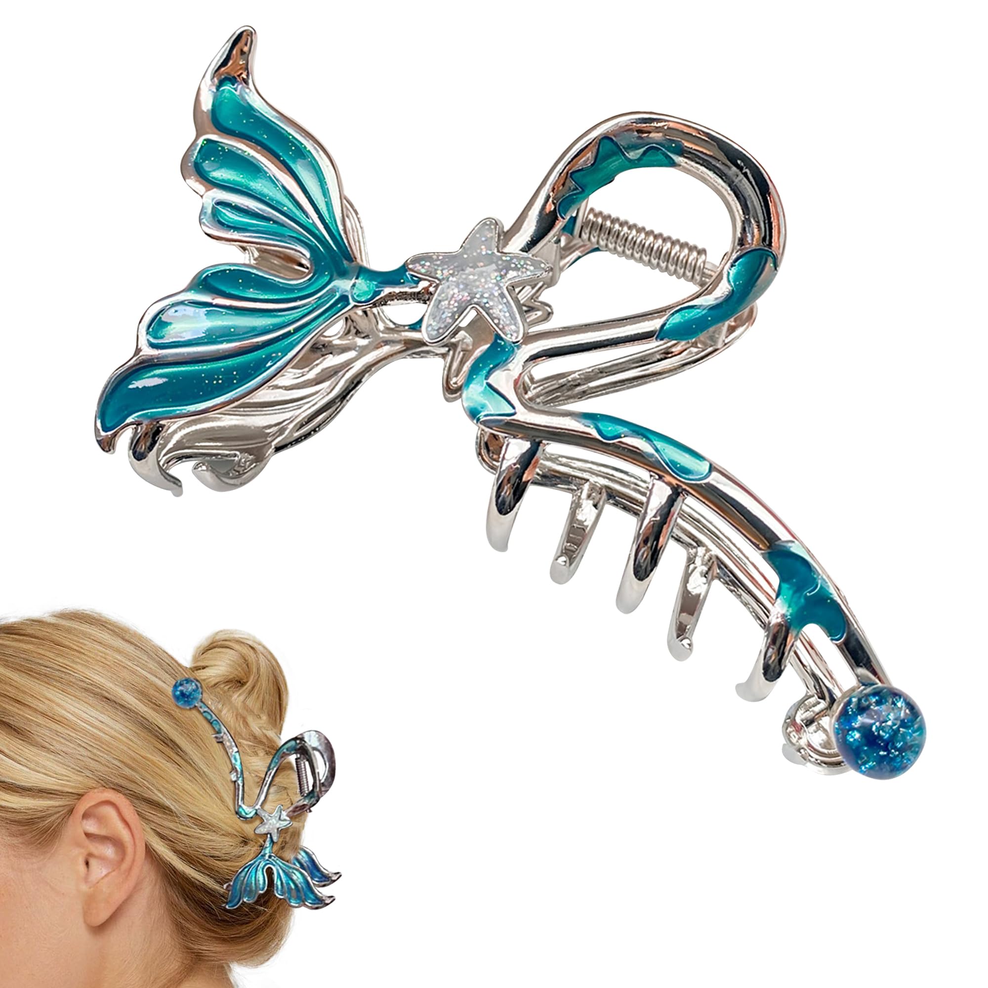 MAYCREATE® Metal Claw Clips for Women, Silver Fish Hair Clip Metal Hair Clips for Women Fish Claw Clip for Thick Hair-Blue MAYCREATE® Metal Claw Clips for Women, Silver Fish Hair Clip Metal Hair Clips for Women Fish Claw Clip for Thick Hair-Blue